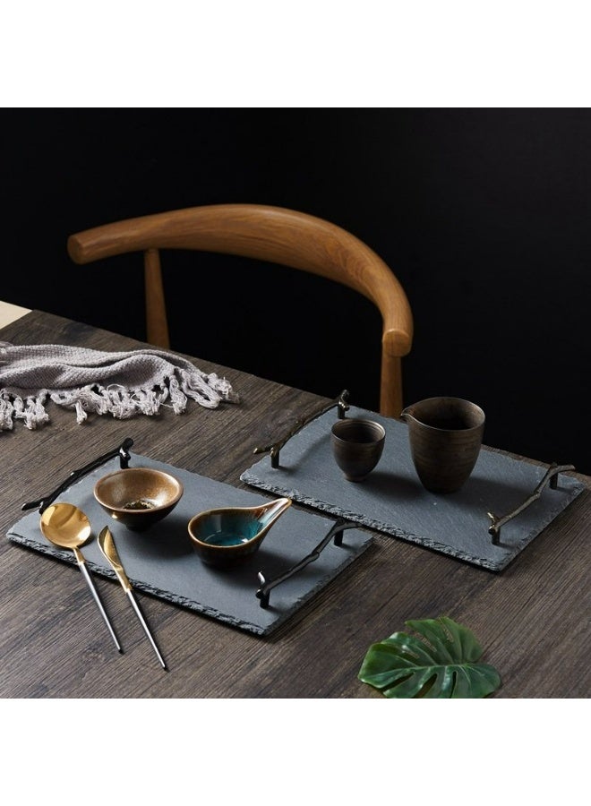 FUKE Slate Cheese Board 30*20 cm with Handle Charcuterie Boards Natural Slate Stone Plate Tray, Gourmet Serving Platter for Meats, Fruits, Parties, Appetizers - Image 5